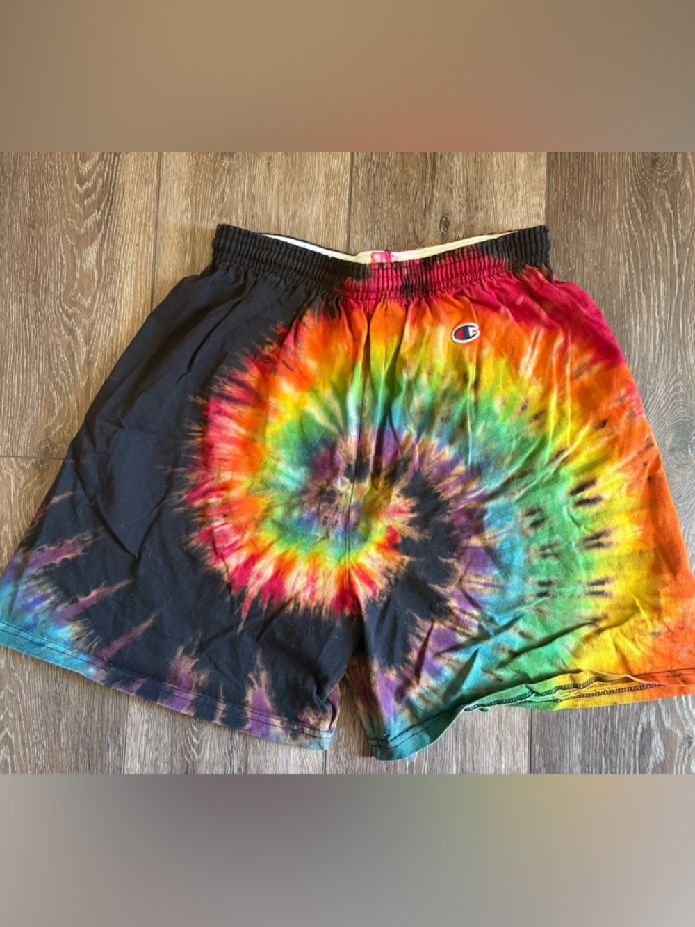 Champion Tie-Dye Elastic Waist Shorts - Red, Orange, Yellow, Green